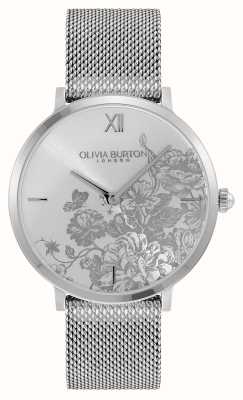 Olivia Burton Cadran fleuri argent fleurs florales / bracelet maille acier 24000115