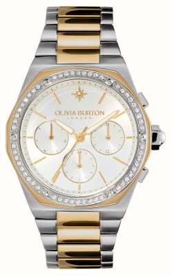 Olivia Burton Cadran chronographe argenté multifonction Hexa / bracelet en acier inoxydable bicolore 24000100