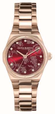 Olivia Burton Mini cadran hexa (28 mm) rouge / bracelet en acier inoxydable or rose 24000106