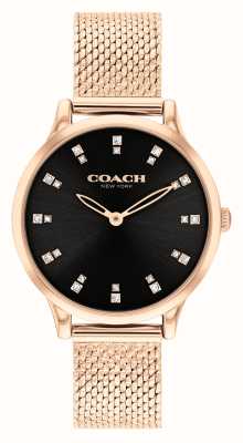 Coach Cadran noir chelsea (32 mm) pour femme / bracelet maille en acier inoxydable or rose 14504217