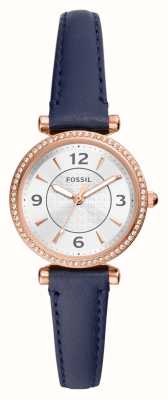 Fossil Carlie (28mm) cadran argenté / bracelet cuir bleu ES5295