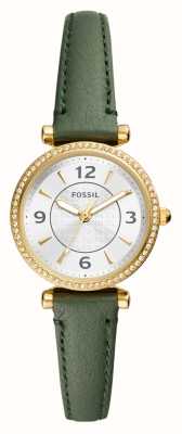 Fossil Carlie (28mm) cadran argenté / bracelet cuir vert ES5298
