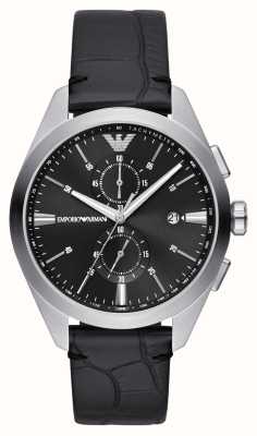 Emporio Armani Cadran chronographe noir pour homme (43 mm) / bracelet en cuir noir AR11542