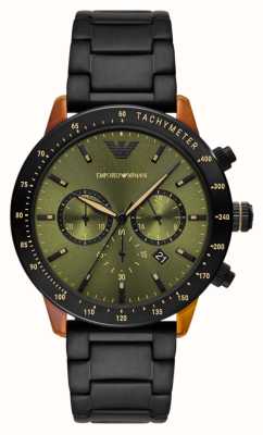 Emporio Armani Cadran chronographe vert pour homme (43 mm) / bracelet en acier inoxydable noir AR11548