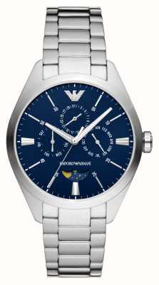 Emporio Armani Cadran phase de lune bleu pour homme (43 mm) / bracelet en acier inoxydable AR11553