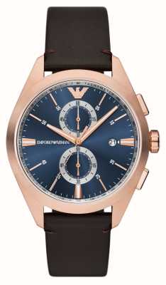 Emporio Armani Cadran chronographe bleu pour homme (43 mm) / bracelet en cuir marron AR11554