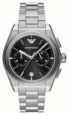 Emporio Armani Cadran chronographe noir pour homme (43 mm) / bracelet en acier inoxydable AR11560