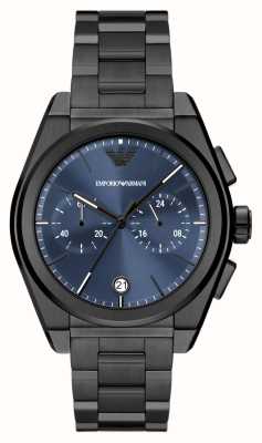 Emporio Armani Cadran chronographe bleu pour homme (43 mm) / bracelet en acier inoxydable noir AR11561