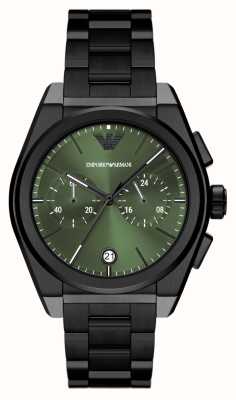 Emporio Armani Cadran chronographe vert pour homme (43 mm) / bracelet en acier inoxydable noir AR11562