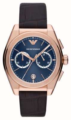 Emporio Armani Cadran chronographe bleu pour homme (43 mm) / bracelet en cuir marron AR11563