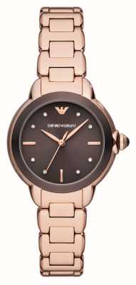 Emporio Armani Cadran marron pour femme (32 mm) / bracelet en acier inoxydable doré rose AR11570