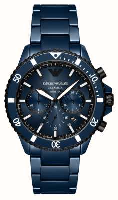 Emporio Armani Cadran chronographe bleu pour homme (43 mm) / bracelet en céramique bleue AR70009