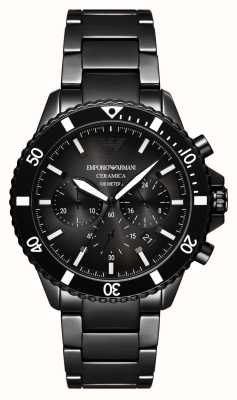 Emporio Armani Cadran chronographe noir pour homme (43 mm) / bracelet en céramique noire AR70010