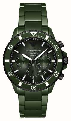 Emporio Armani Cadran chronographe vert pour homme (43 mm) / bracelet en céramique verte AR70011