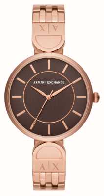 Armani Exchange Cadran marron pour femme (38 mm) / bracelet en acier inoxydable doré rose AX5384
