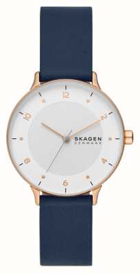 Skagen Riis (36mm) cadran blanc / bracelet cuir bleu SKW3090