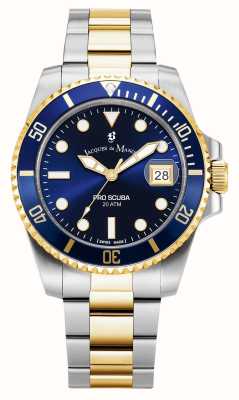 Jacques Du Manoir Pro scuba (40 mm) cadran bleu / bracelet acier inoxydable bicolore JWG02707