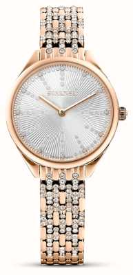 Swarovski Montre Attract pour femme (30 mm), cadran argenté/bracelet en acier inoxydable couleur or rose serti de cristaux 5610487