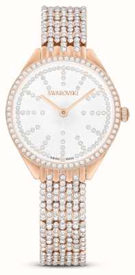 Swarovski Montre Attract pour femme (30 mm), cadran argenté/bracelet en acier inoxydable couleur or rose serti de cristaux 5644053