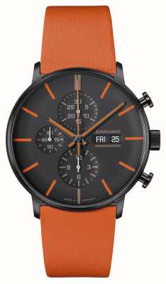 Junghans Forme un chronoscope (43mm) cadran noir & orange / bracelet cuir orange 27/4370.01