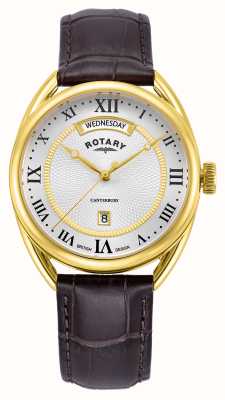 Rotary Canterbury traditionnelle pour homme (38 mm), cadran blanc / bracelet en cuir marron GS05533/21