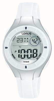 Lorus Cadran numérique multifonction 100 m (31 mm) pour enfant / bracelet en PU blanc R2349PX9