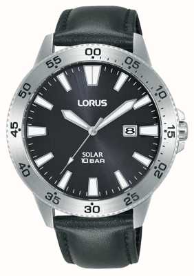 Lorus Sports solaire 100m (43mm) cadran soleillé noir / cuir noir RX347AX9