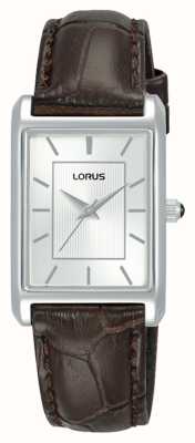 Lorus Quartz rectangulaire (22mm) cadran soleillé blanc / cuir marron RG289VX9