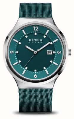 Bering Cadran vert solaire (42 mm) pour homme / bracelet en maille d'acier inoxydable vert 14442-808