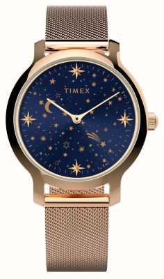 Timex Montre pour femme transcendantale céleste (31 mm), cadran bleu / bracelet en maille d'acier couleur or rose TW2W21400