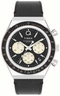 Timex Chrono inspiré du plongeur Q (40 mm), cadran noir / bracelet en cuir noir TW2V42700