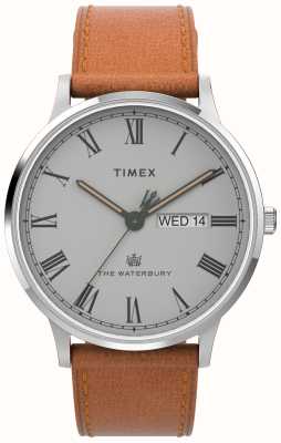 Timex Montre Waterbury pour homme (40 mm), cadran gris / bracelet en cuir beige TW2V73600