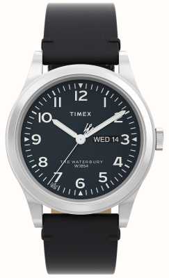 Timex Montre Waterbury pour homme (39 mm), cadran noir / bracelet en cuir noir TW2W14700