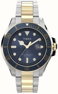Timex Montre Harbourside Coast pour homme (43 mm), cadran bleu / bracelet en acier inoxydable bicolore TW2V42000