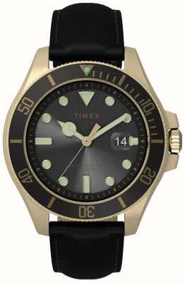 Timex Montre Harbourside Coast pour homme (43 mm), cadran noir / bracelet en cuir noir TW2V42200