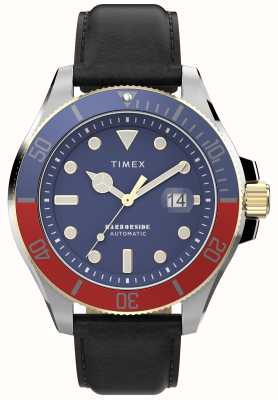 Timex Harbourside coast automatique (43 mm) cadran bleu / bracelet en cuir noir TW2V72200