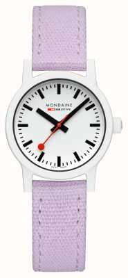 Mondaine Essence (32 mm) cadran blanc / bracelet textile en coton violet MS1.32110.LQ1