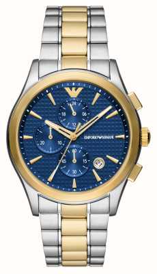 mporio Armani Cadran chronographe bleu pour homme (42 mm) / bracelet en acier inoxydable bicolore AR11579