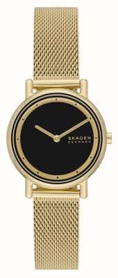 Skagen Signatur Lille (30 mm) pour femme, cadran noir / bracelet en maille d'acier doré SKW3111