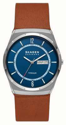 Skagen Montre homme titane Melbye (40 mm) cadran bleu / bracelet cuir marron SKW6906