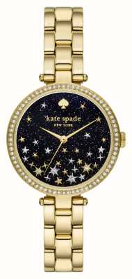 Kate Spade Cadran noir scintillant Holland (34 mm) / bracelet en acier inoxydable doré KSW1814