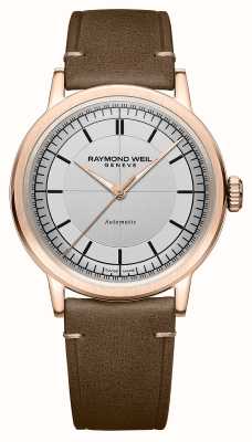 Raymond Weil Millesime automatique (39,5 mm) cadran argenté / bracelet cuir de veau marron 2925-PC5-65001