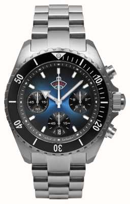 RUHLA Coupe Glasbach chronomètre à quartz (43 mm) cadran bleu foncé / bracelet en acier inoxydable 4970M3