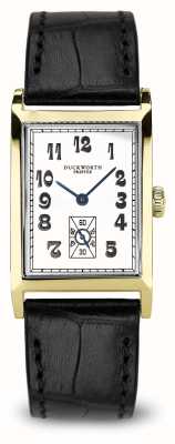 Duckworth Prestex Édition limitée Centenary en or 18 carats (24 mm), cadran rectangulaire blanc / bracelet en cuir noir D100-02-A