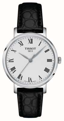 Tissot Montre Everytime pour femme (34 mm), cadran argenté / bracelet en cuir noir T1432101603300