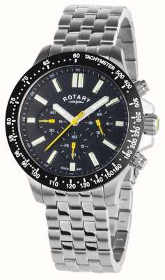 Rotary Chronographe sport à quartz (45 mm) cadran noir / bracelet acier inoxydable GB00024/04