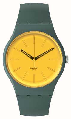 Swatch L'or au jardin (41mm) cadran jaune / bracelet vert bio-sourcé SO29G103