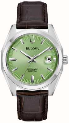 Bulova Montre Surveyor pour homme (39 mm), cadran vert / bracelet en cuir marron 96B427