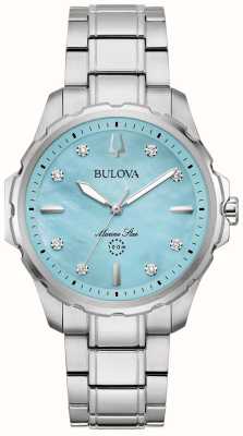 Bulova Quartz diamant étoile marine (36mm) cadran nacre bleue / bracelet acier inoxydable 96P248