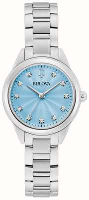 Bulova Sutton diamant quartz (28 mm) cadran bleu pastel / bracelet acier inoxydable 96P250